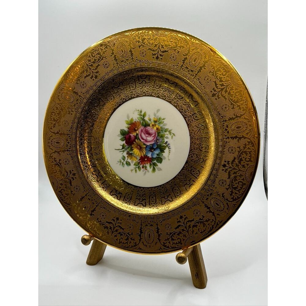 VTG Royal China 22K Gold Crusted Charger Dinner Plate Floral (Angelica Kauffman)